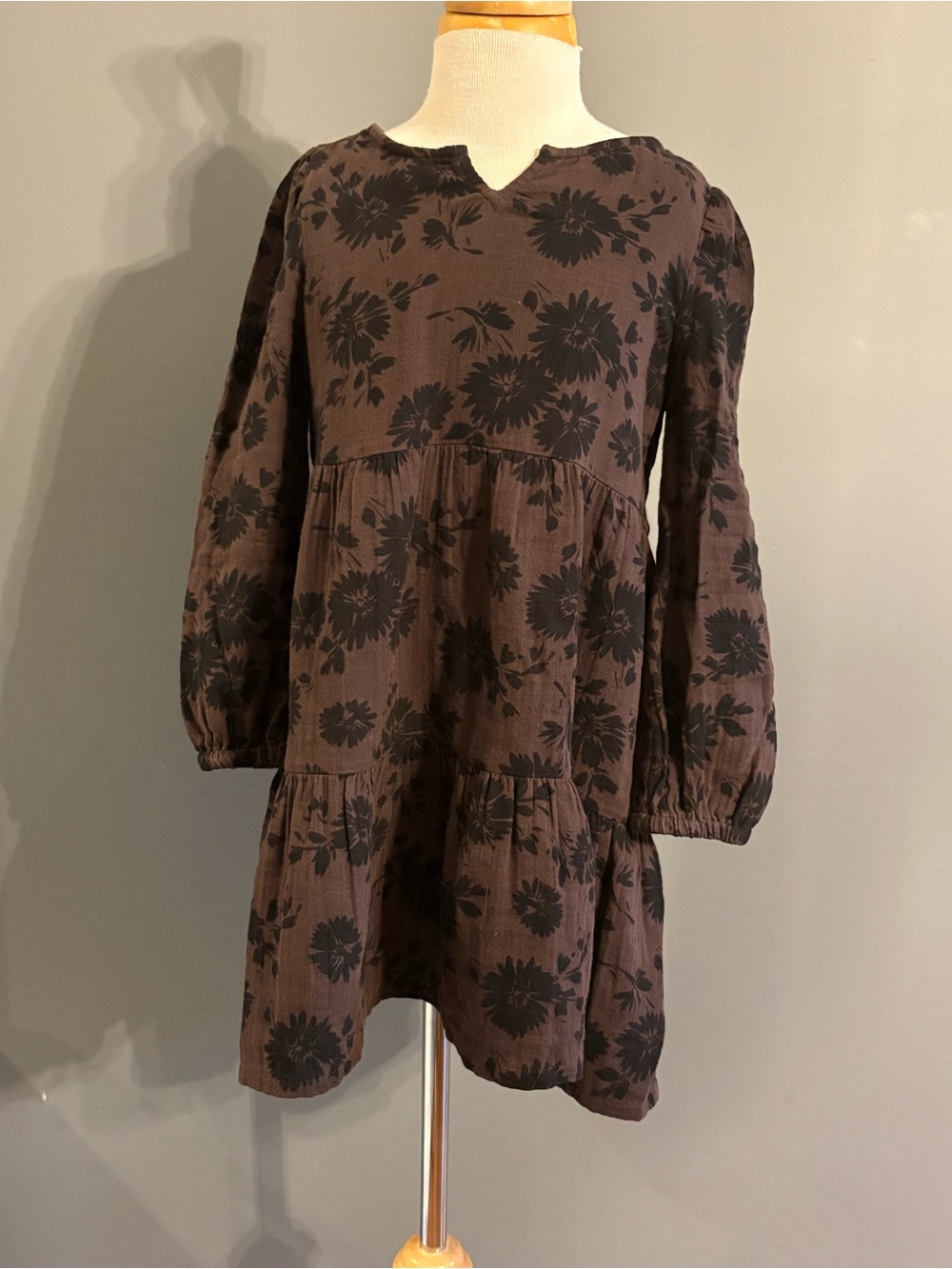 GAP Kids Brown Dress with Black Floral Print